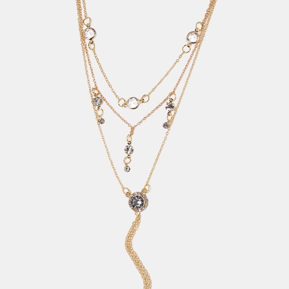 Jewelry - Triple Chain Drop Crystal Necklace